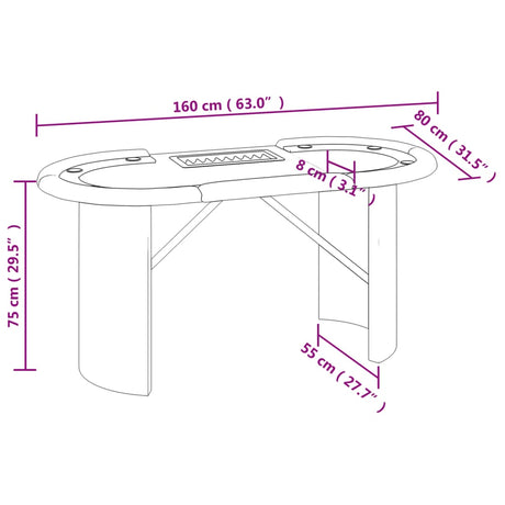10-Player Poker Table With Chip Tray 160X80X75 Cm