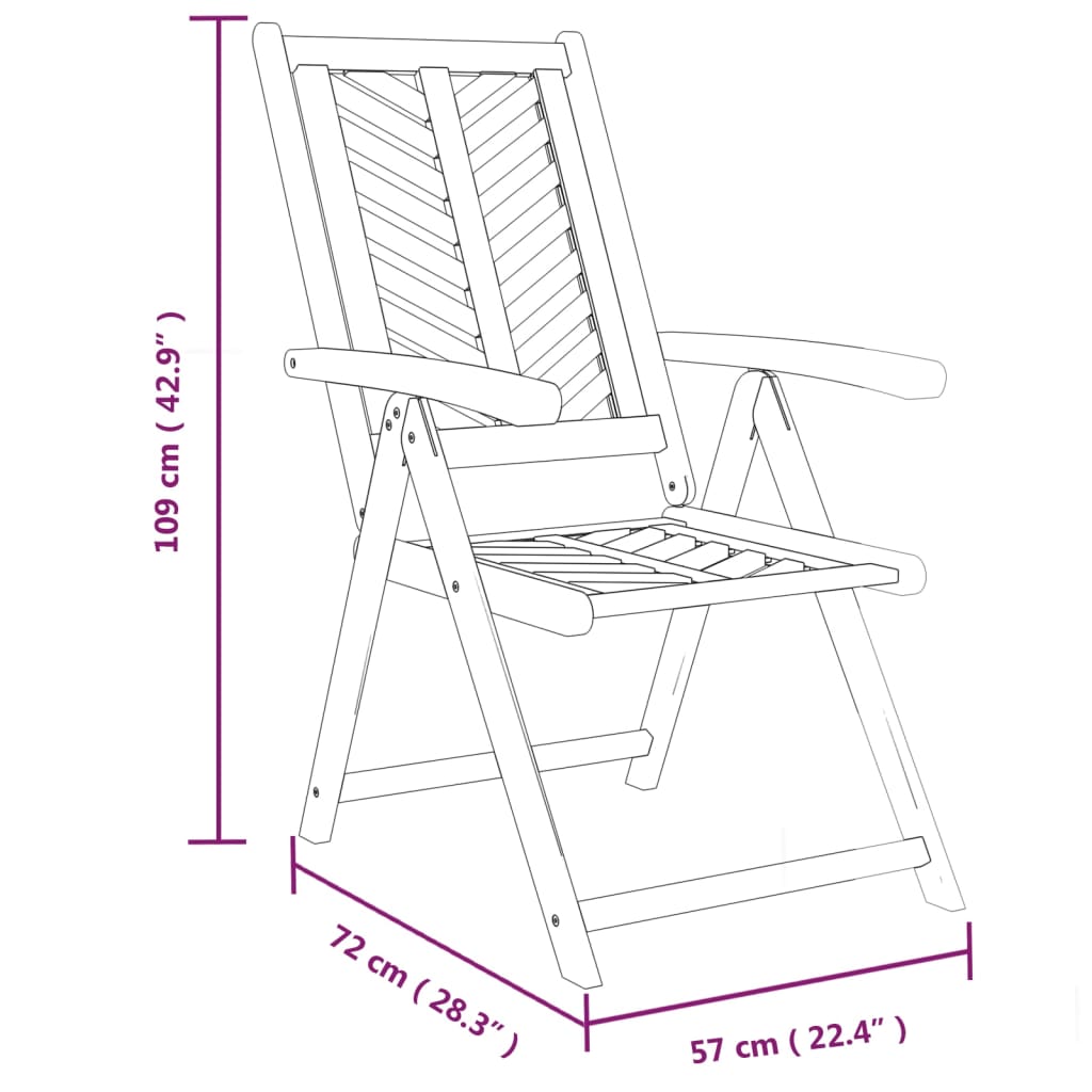 Reclining Garden Chairs 3 Pcs Solid Wood Acacia