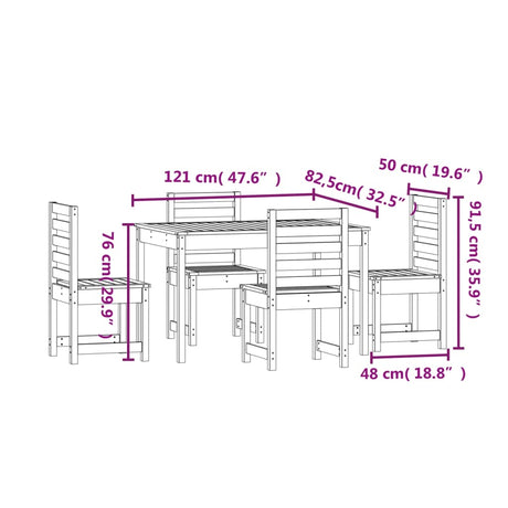 5 Piece Garden Dining Set Grey Solid Wood Pine