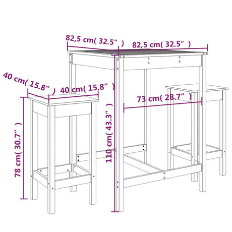 3 Piece Garden Bar Set Solid Wood Pine