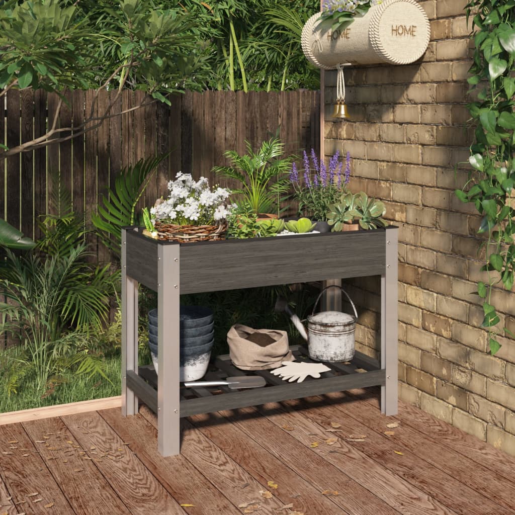 Garden Raised Bed With Shelf Wpc Grey