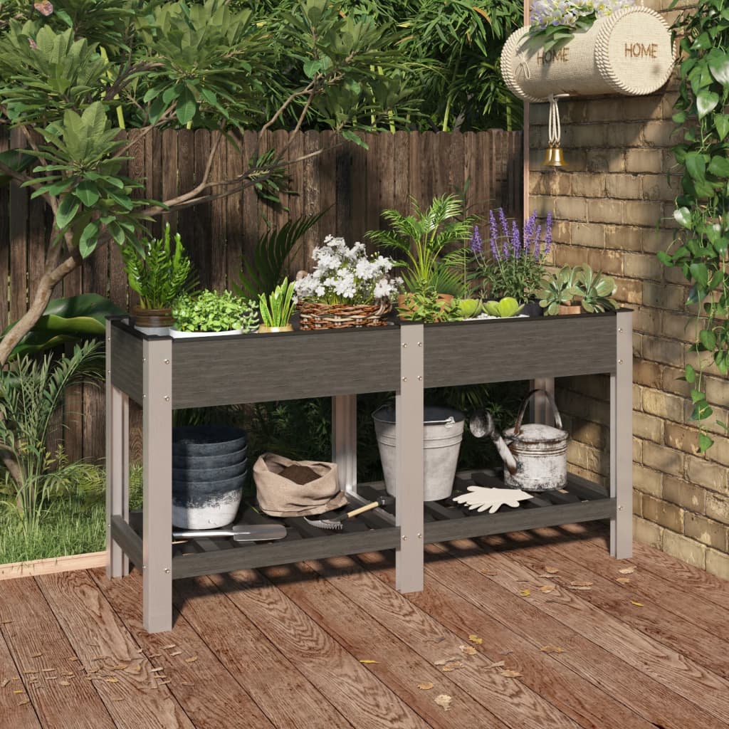 Garden Raised Bed With Shelf Wpc Grey