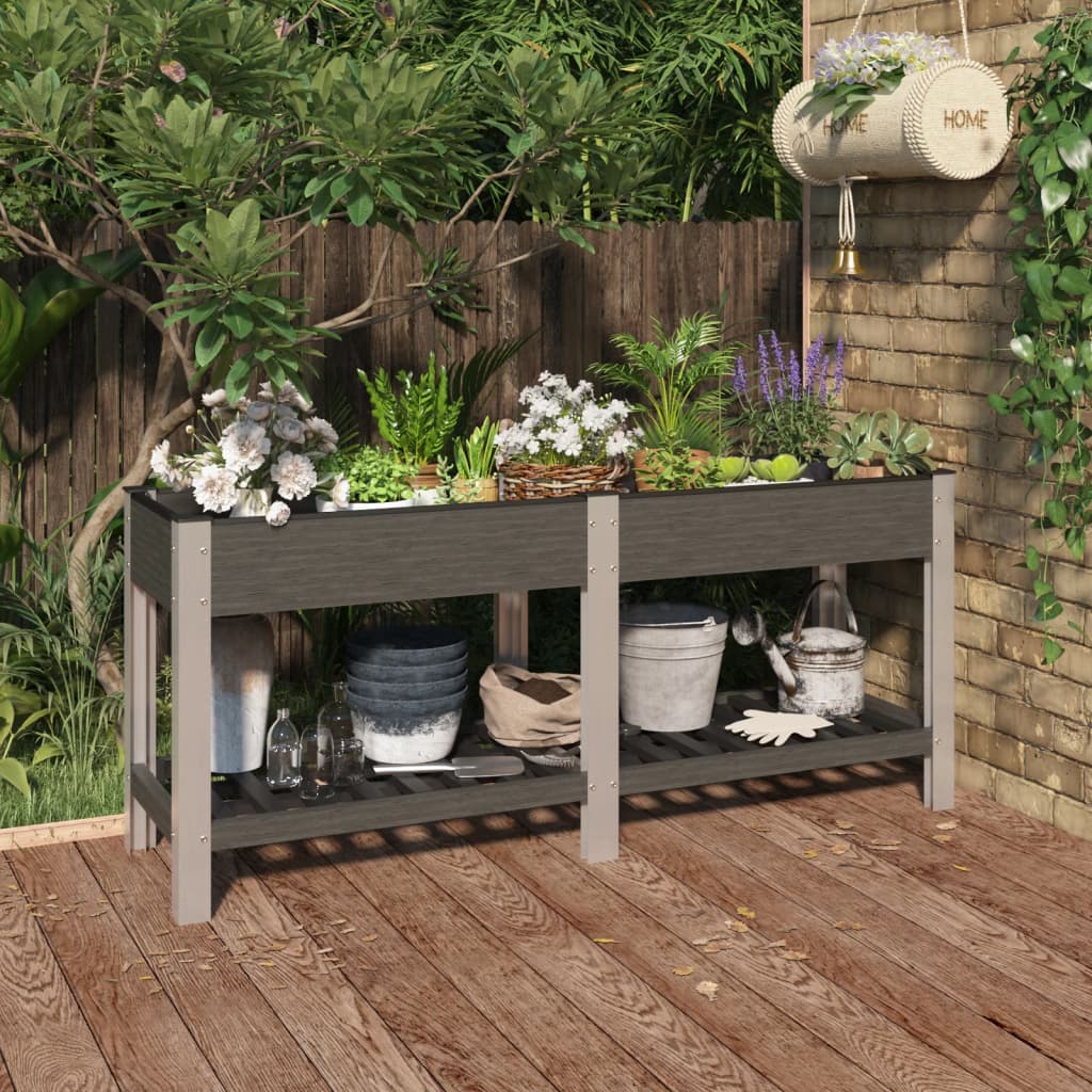 Garden Raised Bed With Shelf Wpc Grey