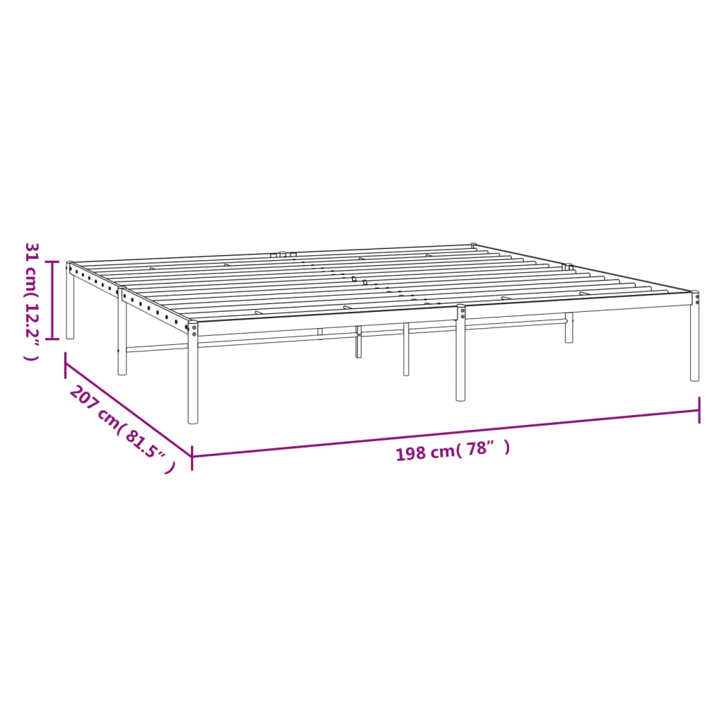 Metal Bed Frame without Mattress Black 193x203cm