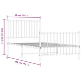 Metal Bed Frame without Mattress with Footboard Black 90x190cm