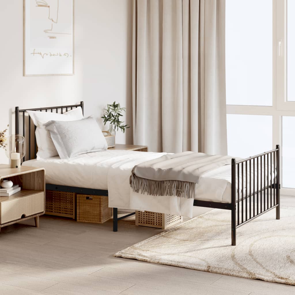 Metal Bed Frame without Mattress with Footboard Black 90x190cm