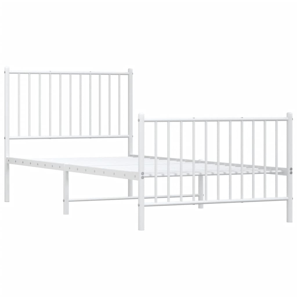 Metal Bed Frame without Mattress with Footboard White 90x200cm