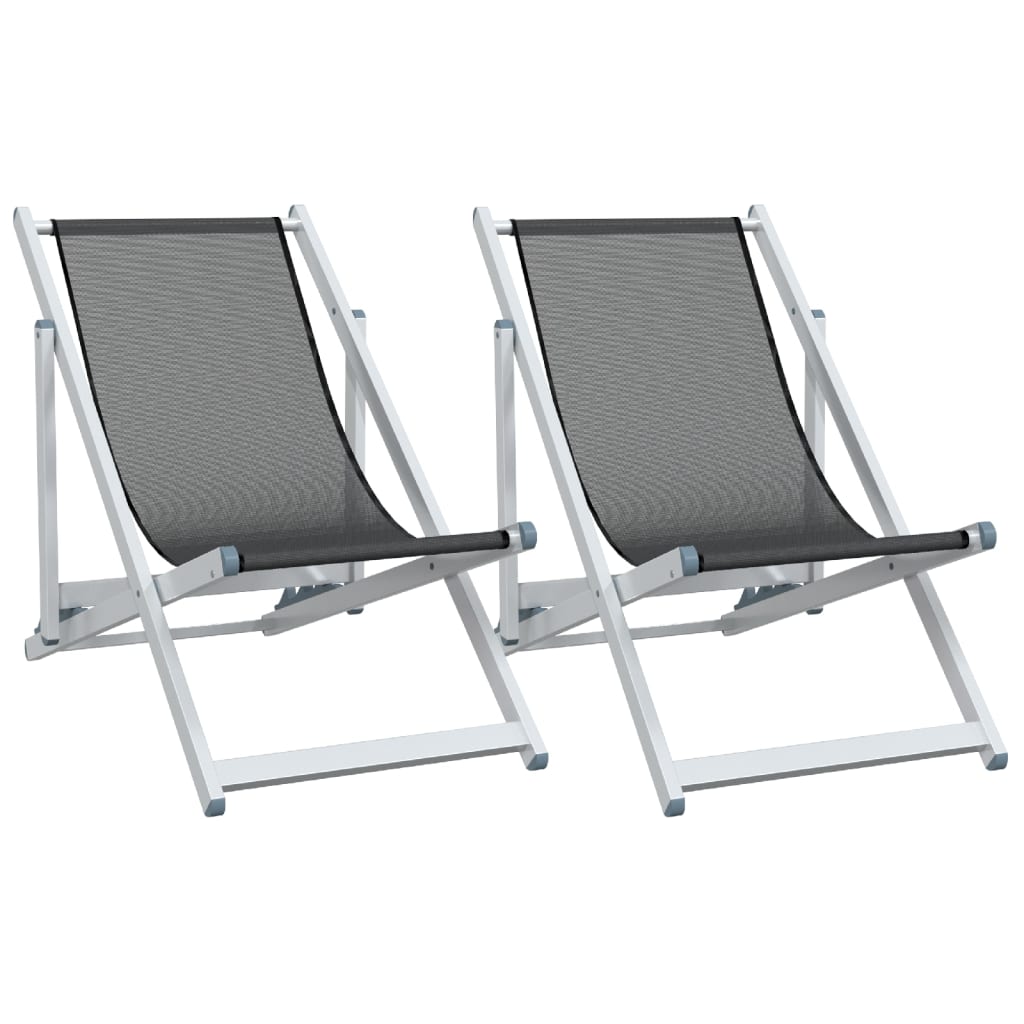 Folding Beach Chairs 2 Pcs Aluminium And Textilene