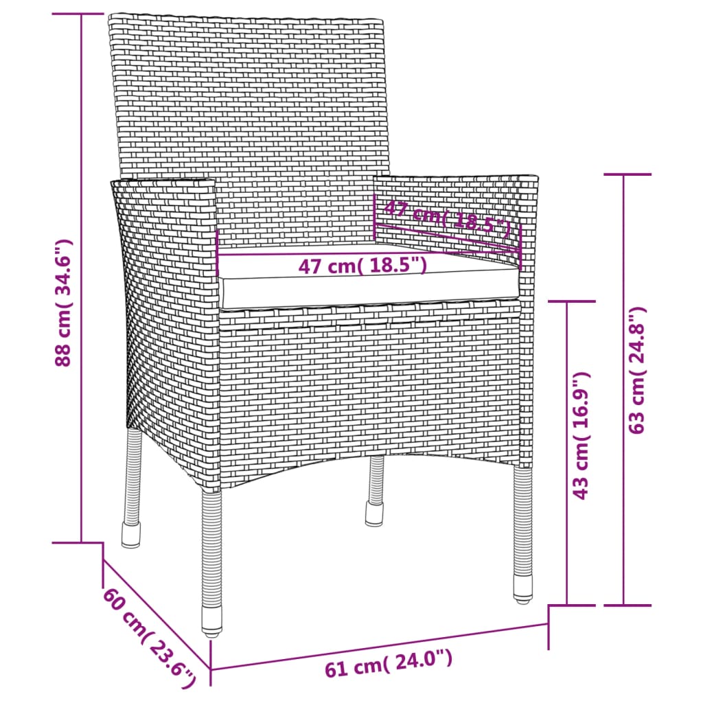 Garden Chairs With Cushions 2 Pcs Black Poly Rattan