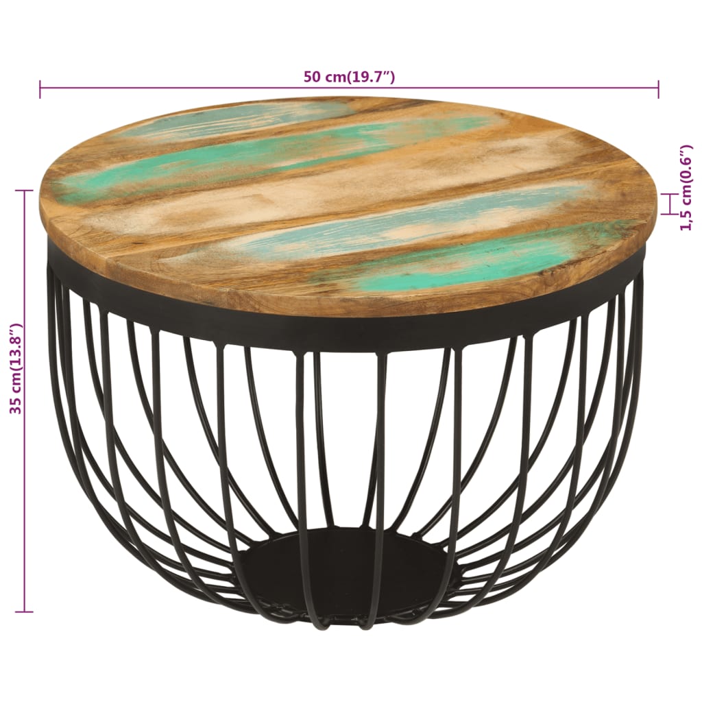 Coffee Table Ø50X35 Cm Solid Wood Reclaimed And Steel