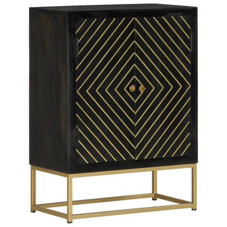 Sideboard With 2 Doors Black&Gold 55X30X75 Cm Solid Wood Mango