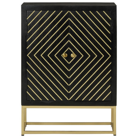 Sideboard With 2 Doors Black&Gold 55X30X75 Cm Solid Wood Mango