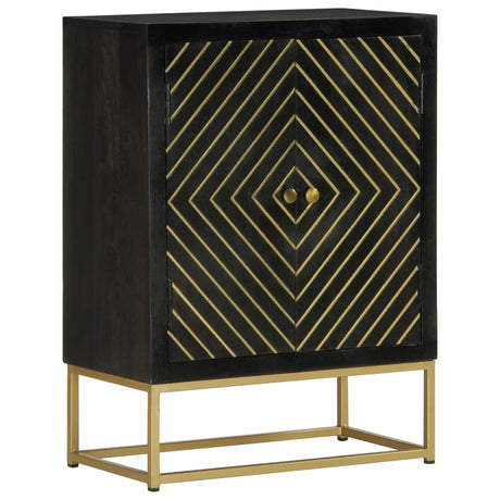 Sideboard With 2 Doors Black&Gold 55X30X75 Cm Solid Wood Mango