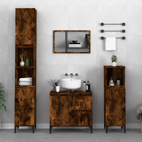 Bathroom Cabinet Concrete 30X30X100 Cm Engineered Wood