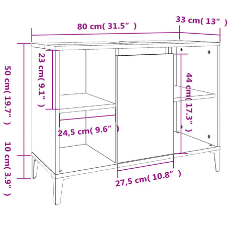 Sink Cabinet 80X33X60 Cm Engineered Wood