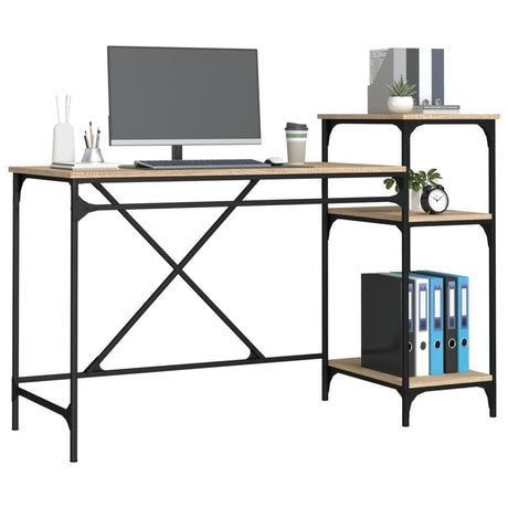 Desk With Shelves Engineered Wood&Iron