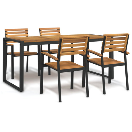 5 Piece Garden Dining Set Solid Wood Acacia And Metal