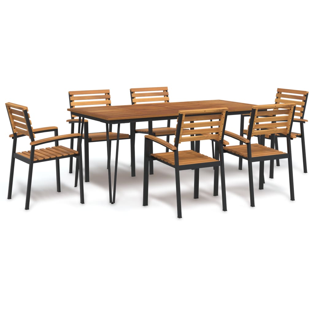 7 Piece Garden Dining Set Solid Wood Acacia And Metal