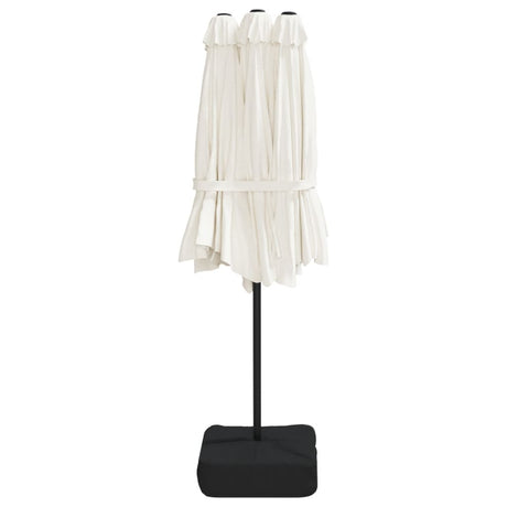 Double-Head Garden Parasol With Leds Sand 449X245 Cm