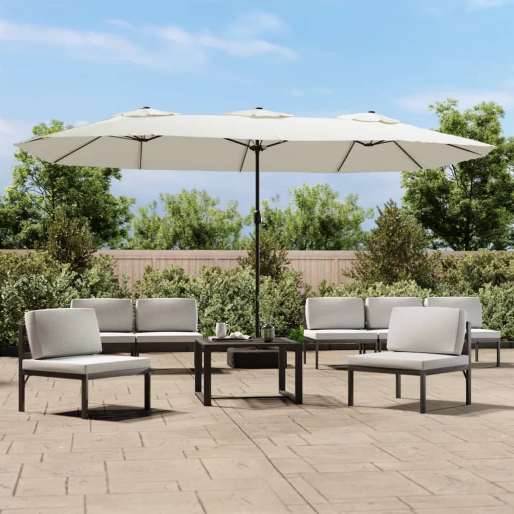 Double-Head Garden Parasol With Leds Sand 449X245 Cm