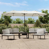 Double-Head Garden Parasol With Leds Sand 449X245 Cm