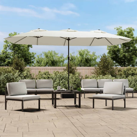 Double-Head Garden Parasol With Leds Sand 449X245 Cm