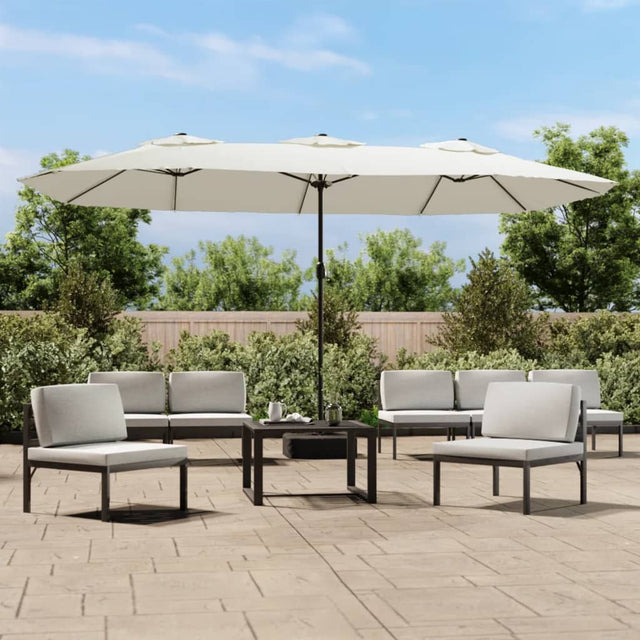 Double-Head Garden Parasol With Leds Sand 449X245 Cm