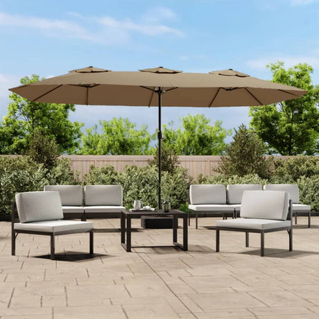 Double-Head Garden Parasol With Leds Sand 449X245 Cm