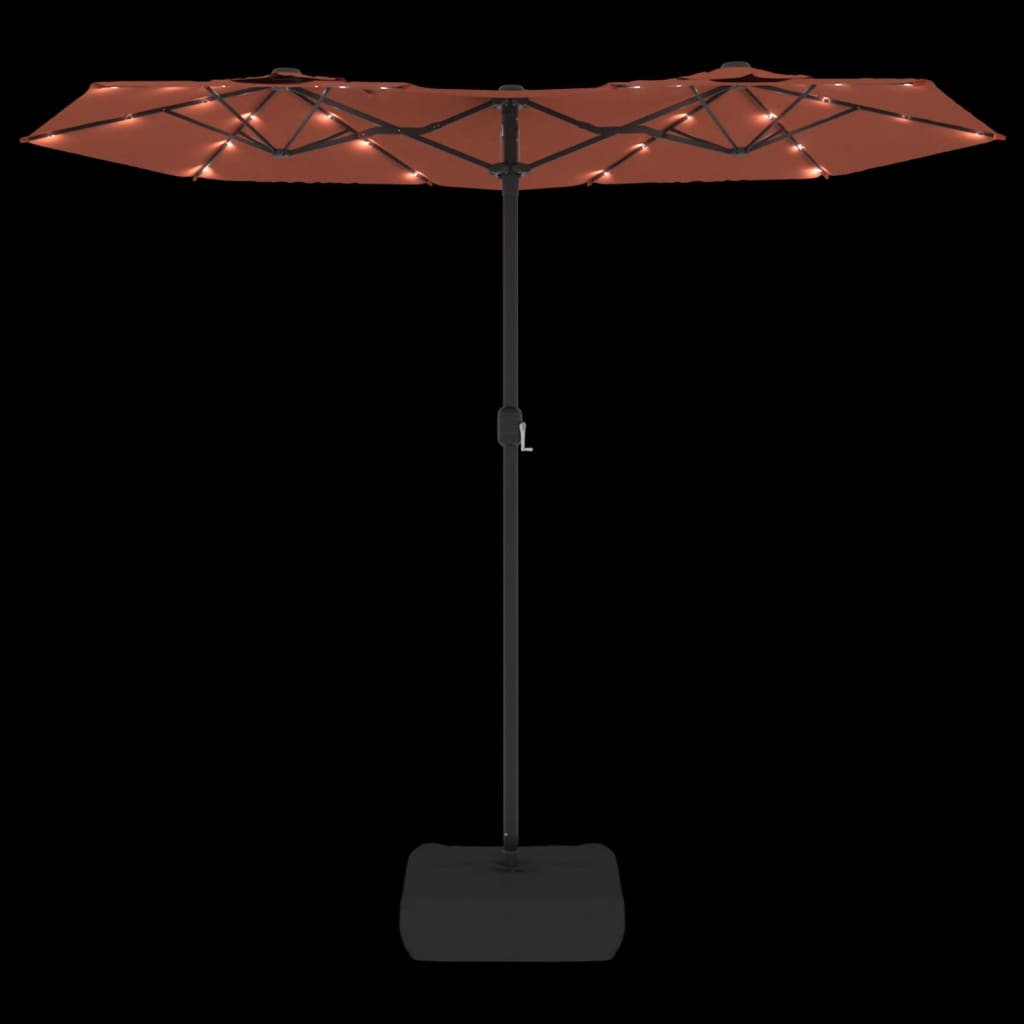Double-Head Garden Parasol with LEDs Terracotta 316x240 cm