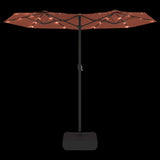 Double-Head Garden Parasol with LEDs Terracotta 316x240 cm