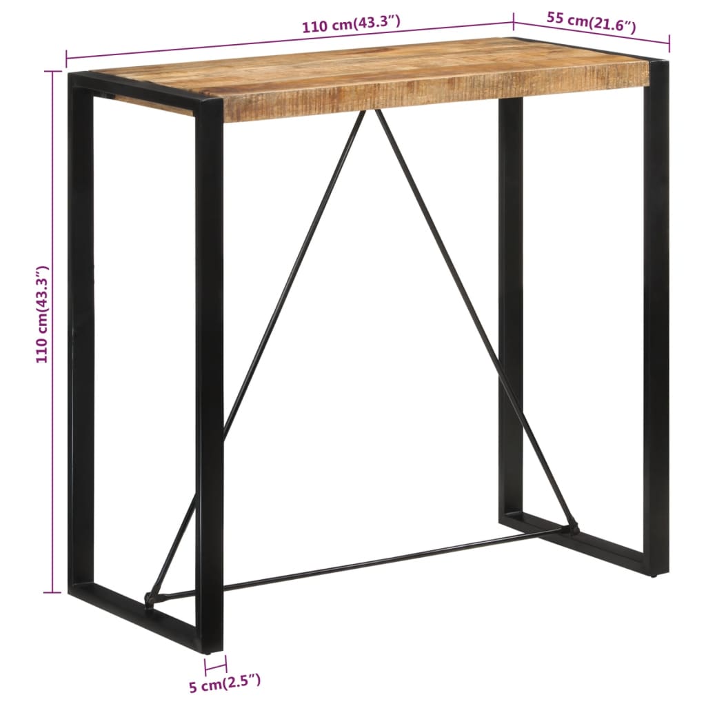 Bar Table 110x55x110 cm Solid Rough Wood Mango