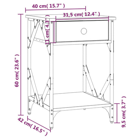 Bedside Cabinet 40X42X60 Cm Engineered Wood