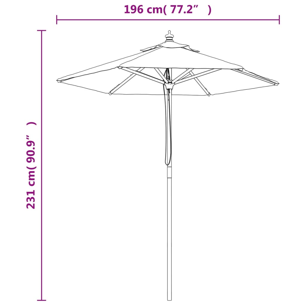 Garden Parasol with Wooden Pole Bordeaux Red 196x231 cm