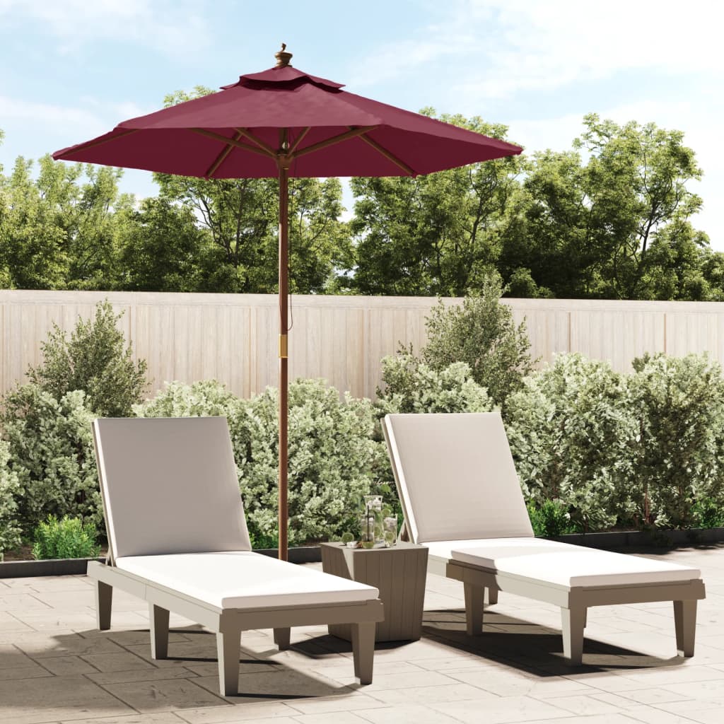 Garden Parasol with Wooden Pole Bordeaux Red 196x231 cm