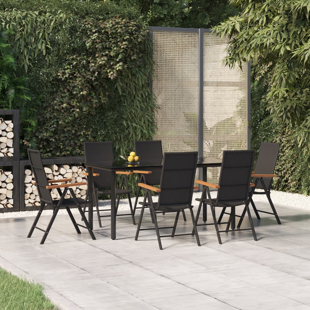 5 Piece Garden Dining Set Black And Brown Poly Rattan