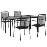 5 Piece Garden Dining Set Black Cotton Rope And Steel