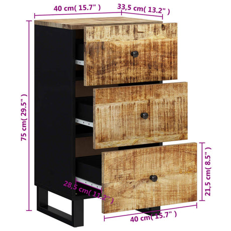 Sideboard With 3 Drawers 40X33.5X75 Cm Solid Wood Mango