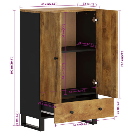 Highboard With Drawer 60X33X100 Cm Solid Wood Mango&Iron