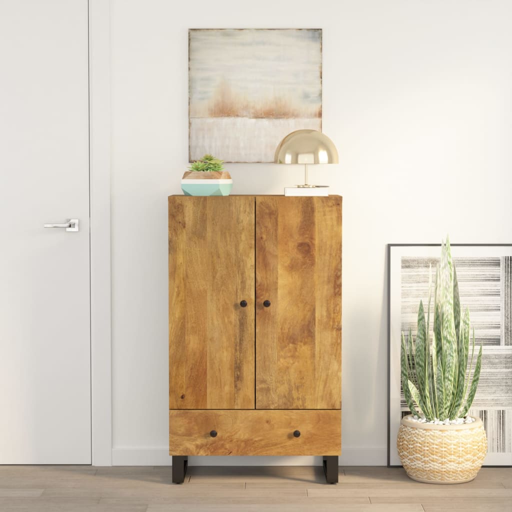 Highboard With Drawer 60X33X100 Cm Solid Wood Mango&Iron