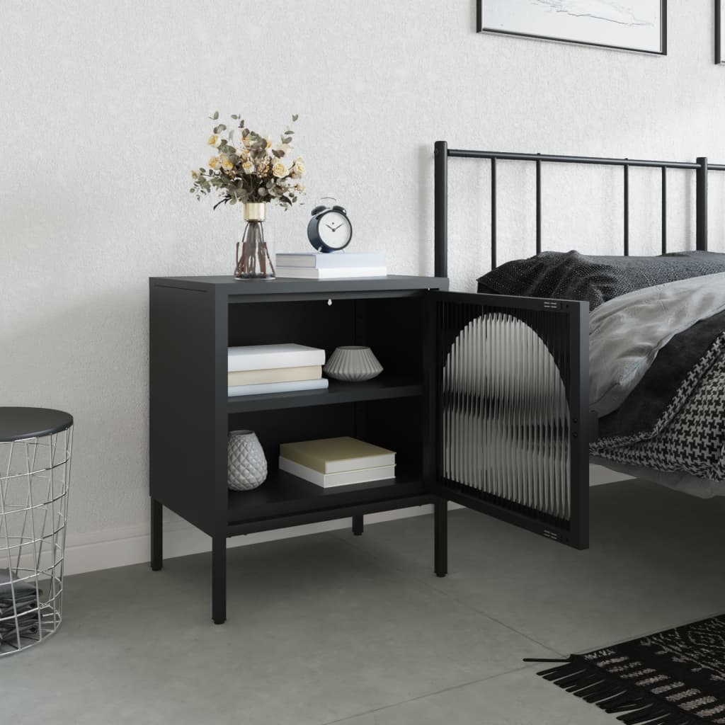Nightstand Black 50X35X60 Cm Glass And Steel