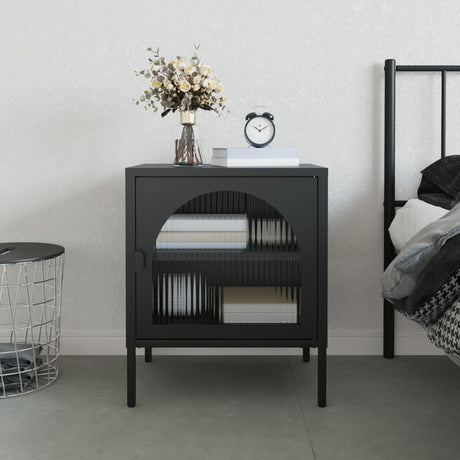 Nightstand Black 50X35X60 Cm Glass And Steel