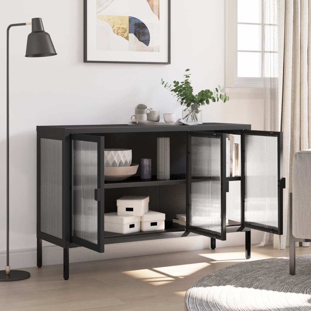 Sideboard Black 105X35X70 Cm Glass And Steel