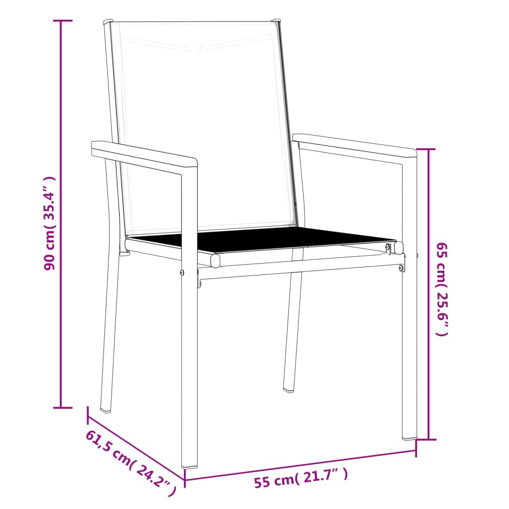 Garden Chairs 2 Pcs Black 55X61.5X90 Cm Textilene And Steel