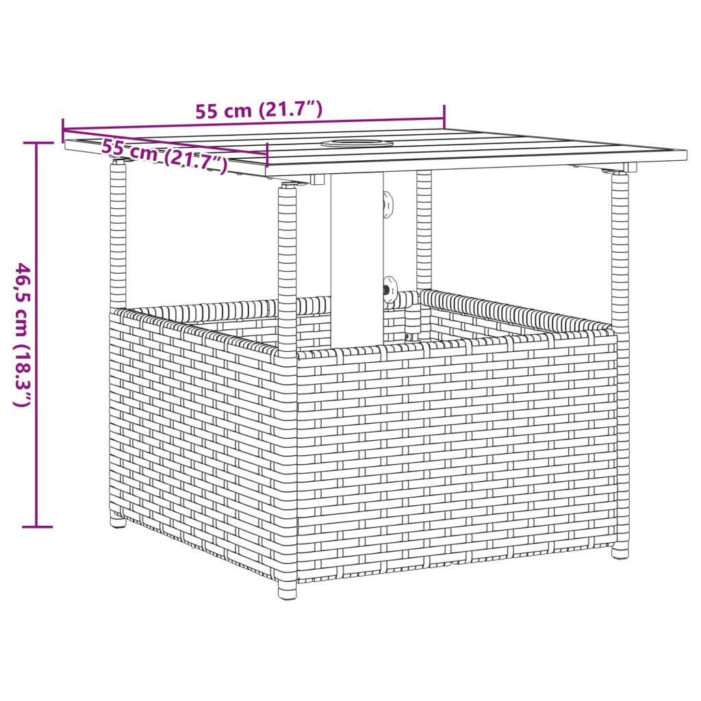 Garden Table With Parasol Hole 55X55X46.5 Cm Poly Rattan