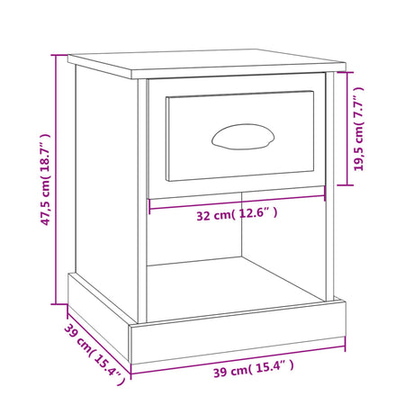 Bedside Cabinet 39X39X47.5 Cm Engineered Wood