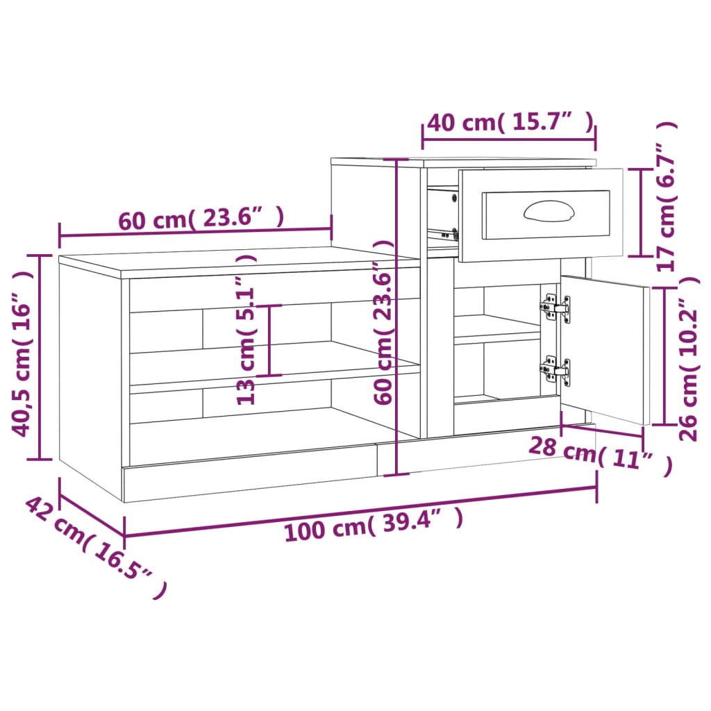 Shoe Cabinet 100X42X60 Cm Engineered Wood