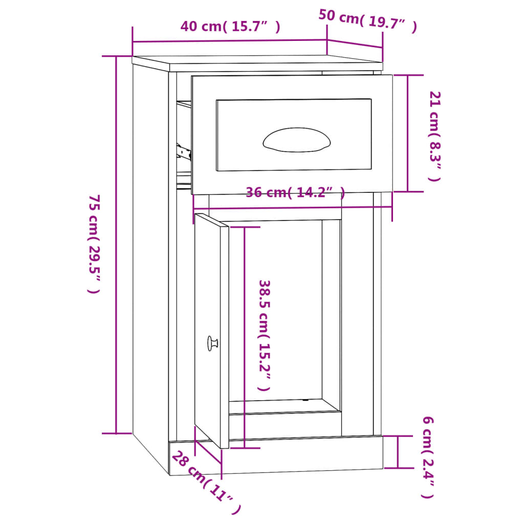 Side Cabinet With Drawer 40X50X75 Cm Engineered Wood