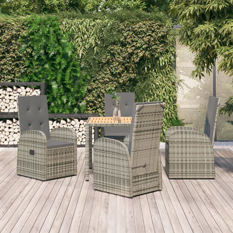 3 Piece Garden Dining Set Grey Poly Rattan&Solid Wood Acacia