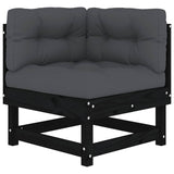 Corner Sofa with Cushions Black Solid Wood Pine