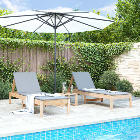 Sun Loungers 2 Pcs With Table Grey Solid Wood Pine